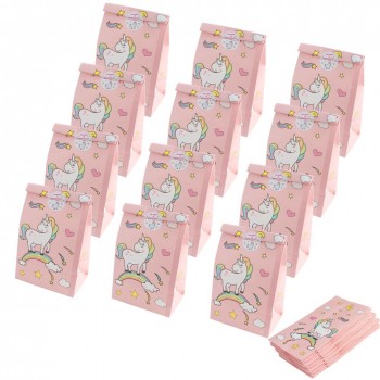 12 bolsas de papel unicornio con pegatina