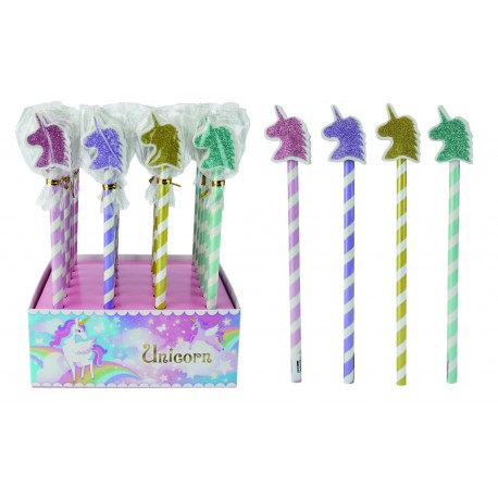 Pack de 24 lápices con unicornio de purpurina