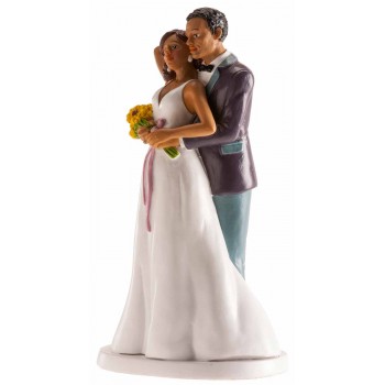 Figura de pastel de boda novios morenos