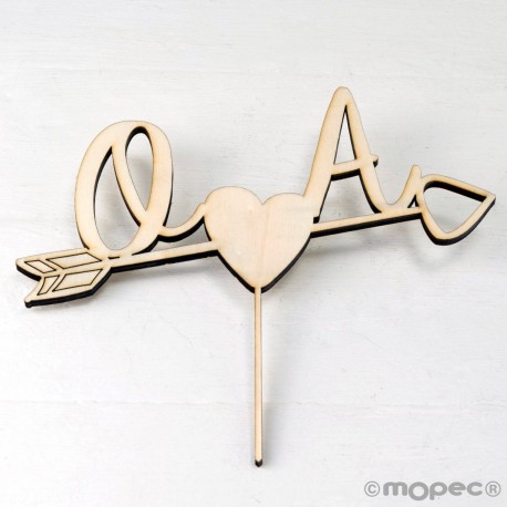 Cake topper iniciales cupido