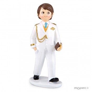 Figura de pastel de comunión niño almirante traje blanco