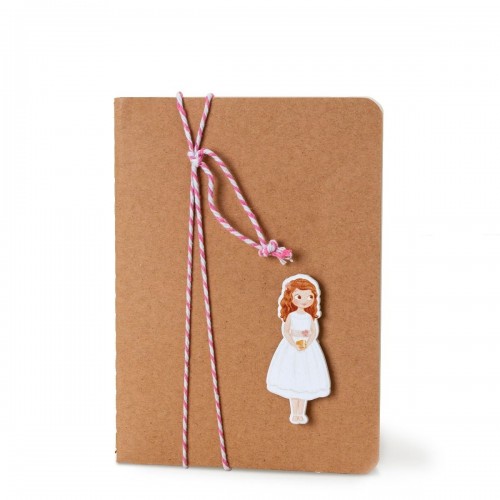 Cuaderno kraft niña con vestido corto de comunión