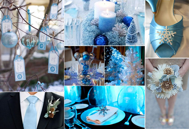 Decoración azul para bodas en Navidad