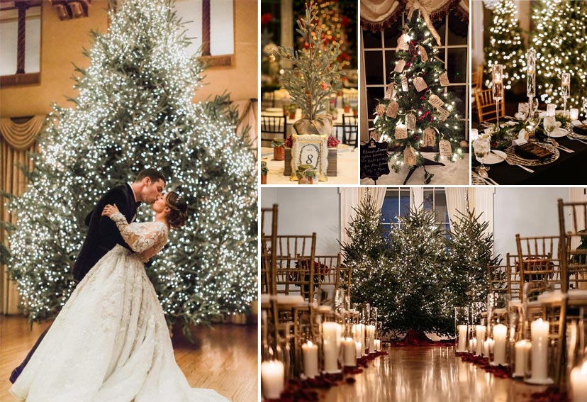Decoración de boda en Navidad con árbol