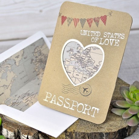 Invitación de boda pasaporte con mapa