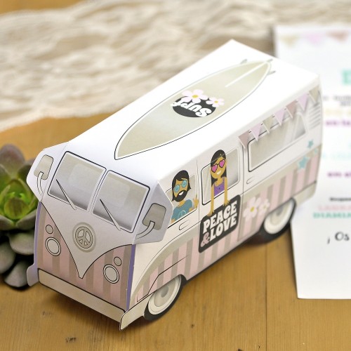 invitación de boda caja con forma de furgoneta
