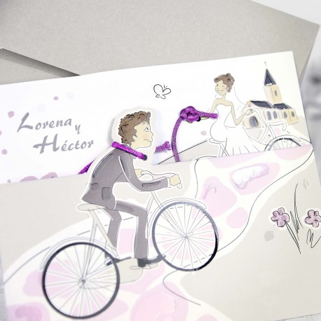 Invitación de boda con bicicleta